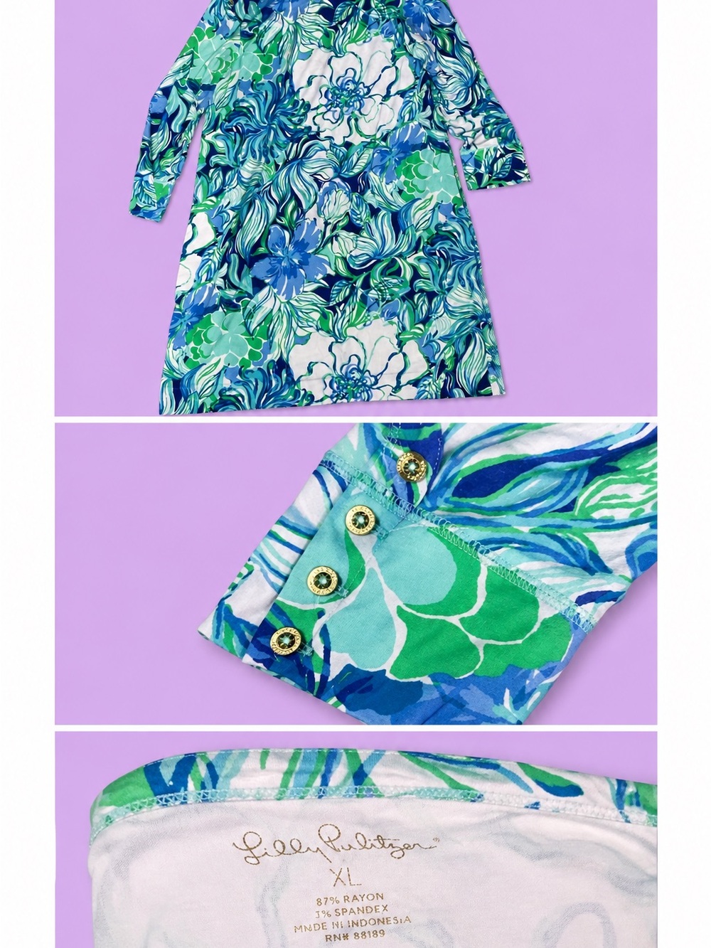 Lilly Pulitzer Floral Long Sleeve Shift Dress - SIZE XL - Great Condition 💚💙🩵🤍